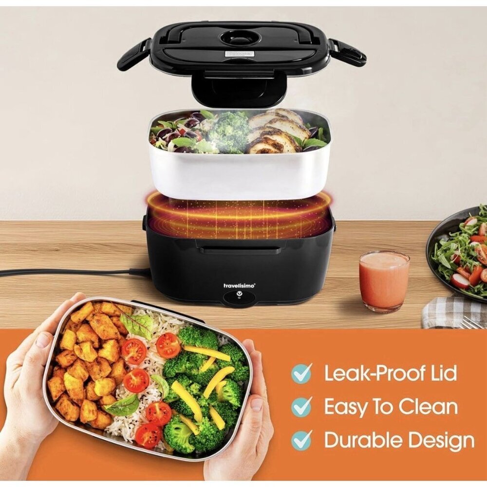 TRAVELISIMO Electric Heated Lunch Box 100W 1.5 L Portable Food Warmer 12/24/110V - Picture 7 of 10